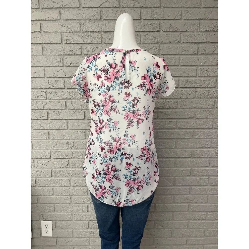 Elena Baldi Women Floral Print Short Sleeve Blouse Size S